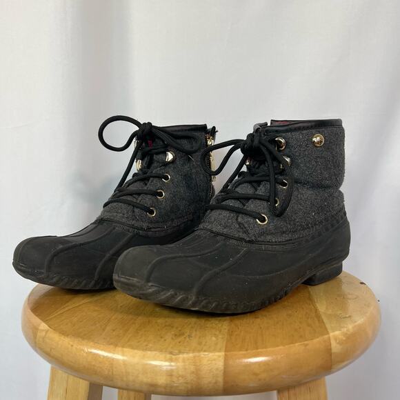 Tommy Hilfiger Women's Rain Duck Boots Black and Gray Size 8 - Picture 1 of 9